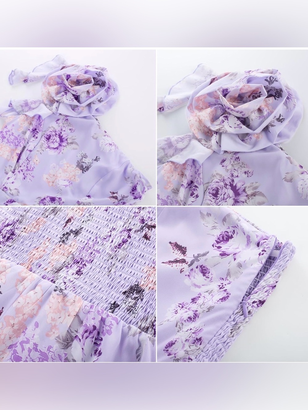 Lavender Floral One-Shoulder Ruffle High-Low Dress - Picture 5 of 6